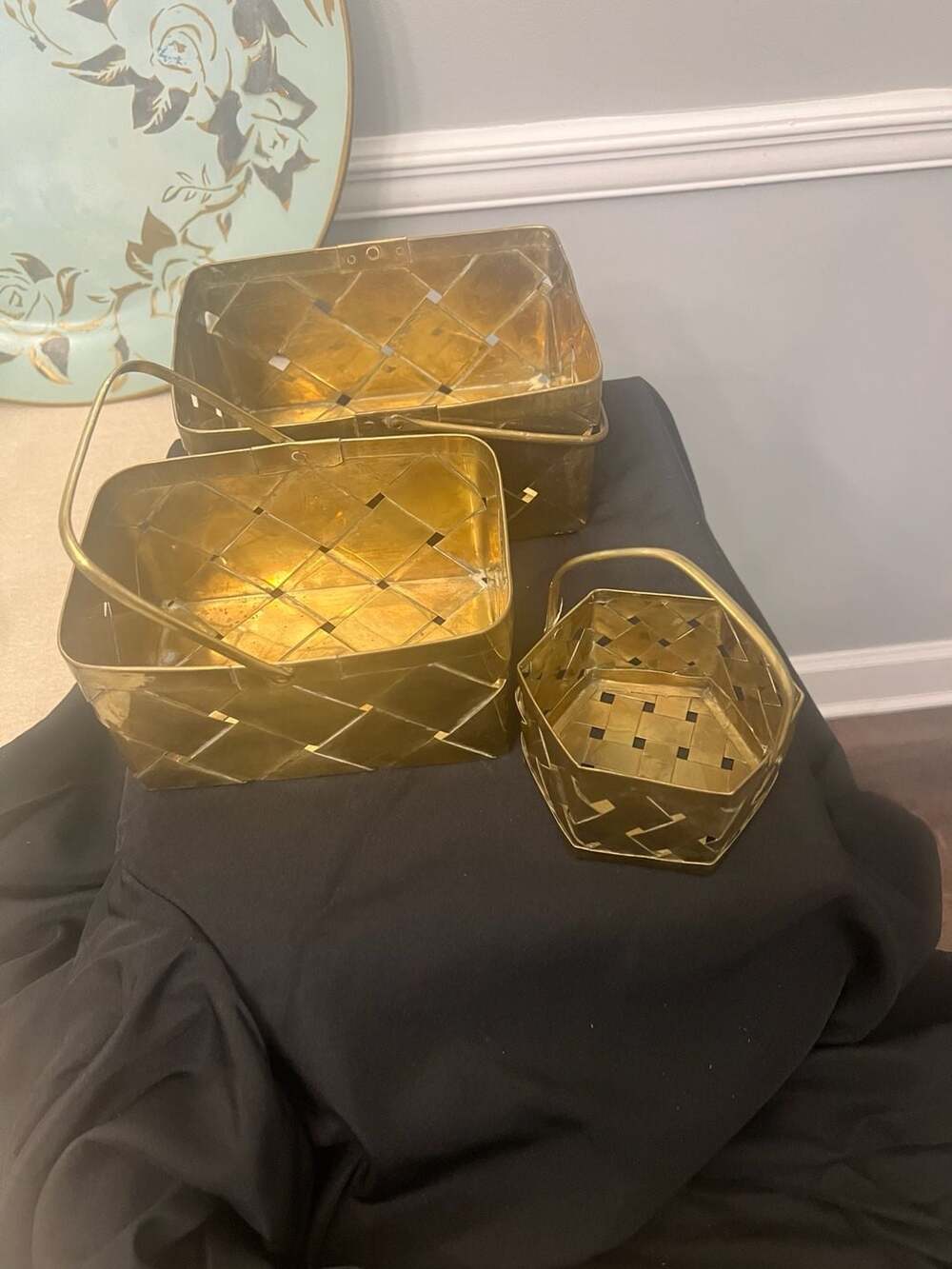 Vintage Woven Brass Basket Set of 3 Nesting Baskets Made in India